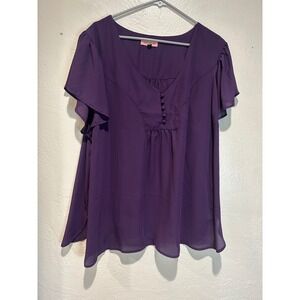East‎ Adeline Womens 4X Purple Chiffon V-Neck Flutter Sleeve Blouse RP18T123